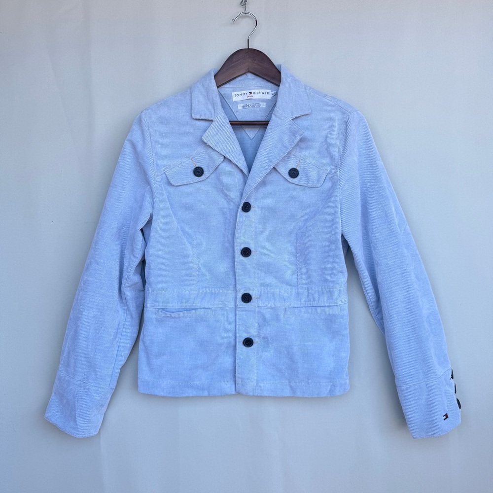 Vintage 90s Tommy Hilfiger Jeans Blue Corduroy Jacket L Made in Hong Kong